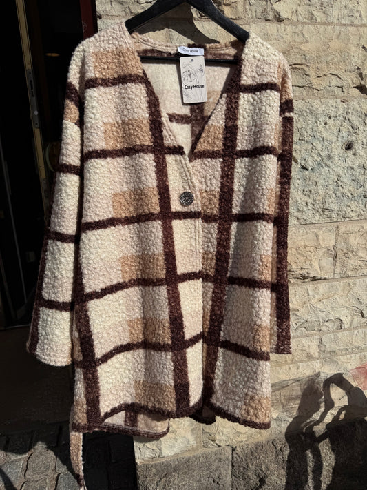 Rutig jacka/kofta med fickor