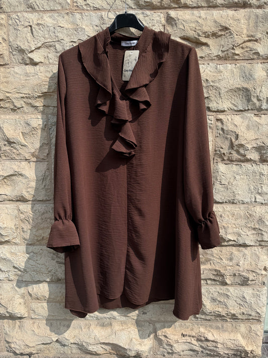 Tunika med krås - brun