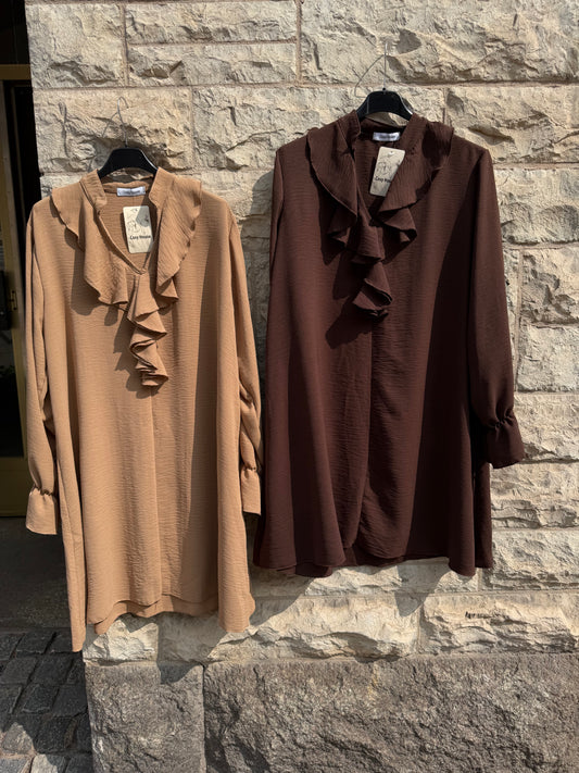 Tunika med krås - brun