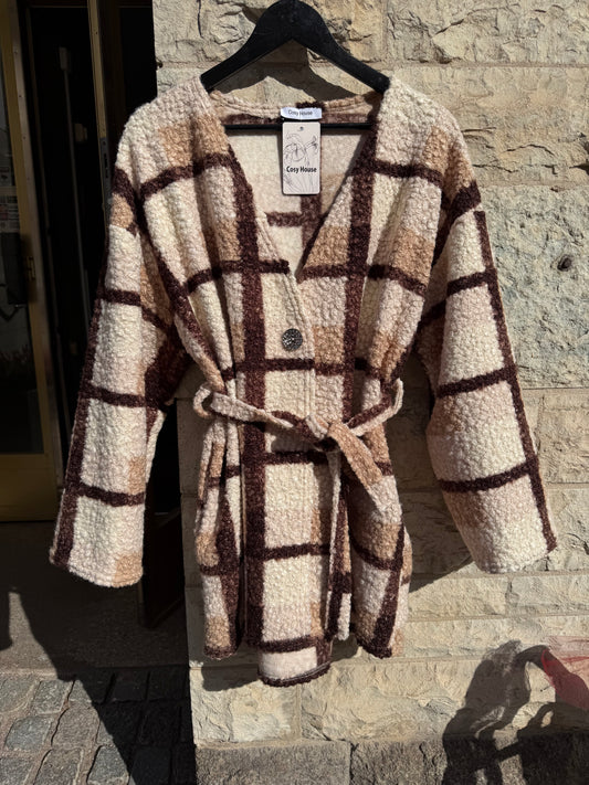 Rutig jacka/kofta med fickor