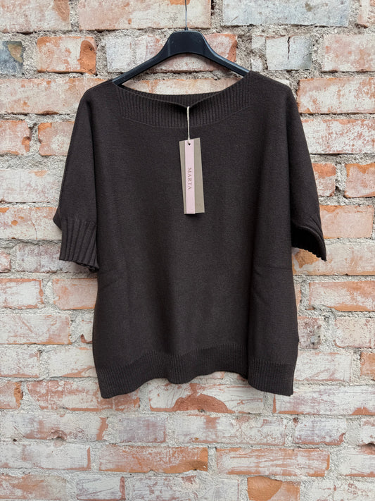 Kortärmad finstickad tröja - brun