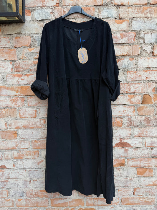 Manchesterklänning med fickor- svart