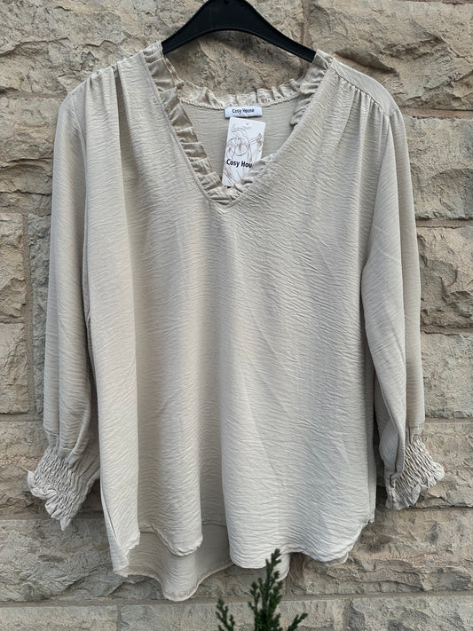 Blus med fin ringning - beige