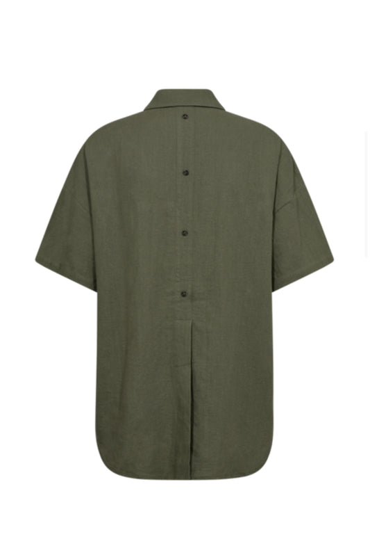 Kortärmad linneskjorta armygrön - FQLAVA