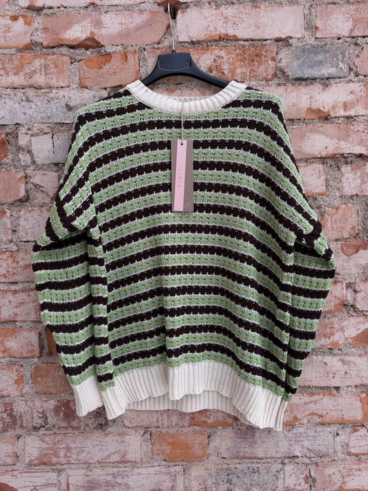 Tunnstickad tröja - grön/brun